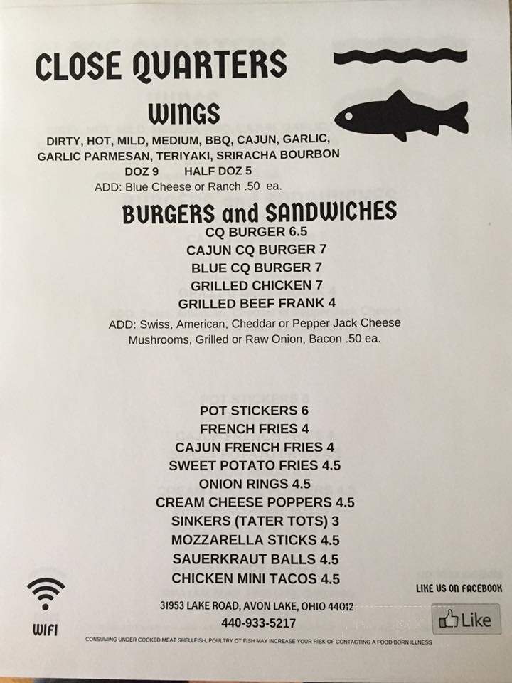 Close Quarters Pub - Avon Lake, OH menu_pic