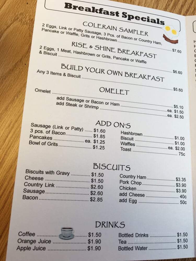 Cafe 45 - Colerain, NC menu_pic