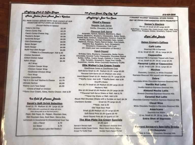 Mayberry Malt & Coffee Shop - Clay City, IN menu_pic
