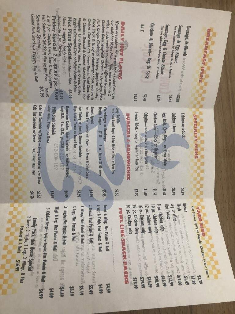 The Chicken Coop Cafe - Somerville, TN menu_pic