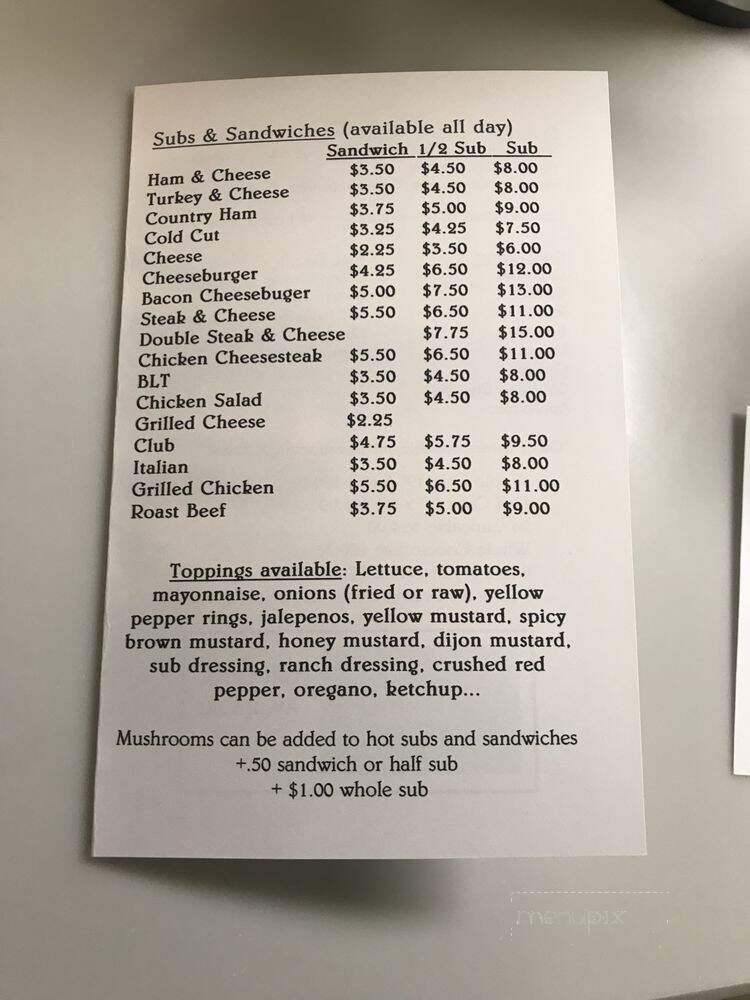 Harne's Store - Myersville, MD menu_pic