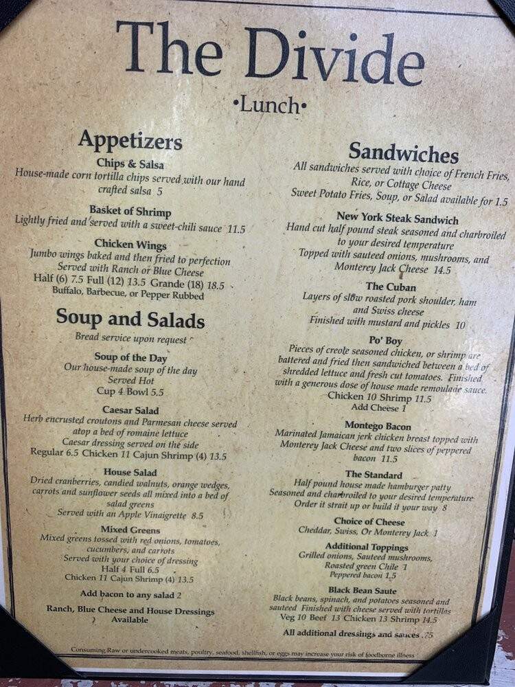 The Divide Restaurant - Norwood, CO menu_pic