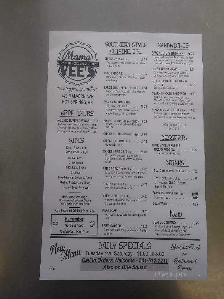 Mama Vee's - Hot Springs, AR menu_pic