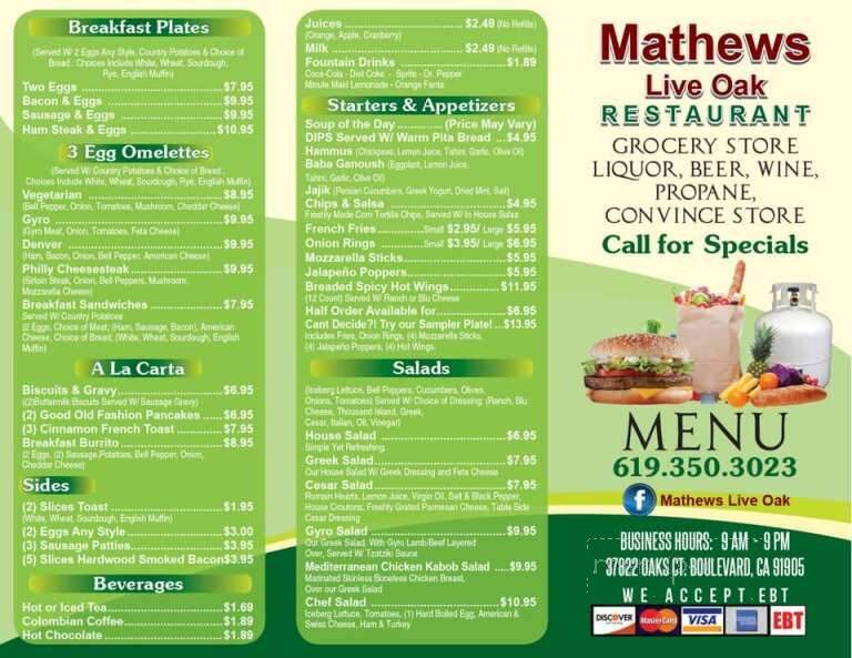 Matthews Live Oak - Boulevard, CA menu_pic
