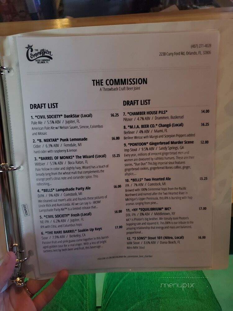 The Commission Beer Chamber - Orlando, FL menu_pic