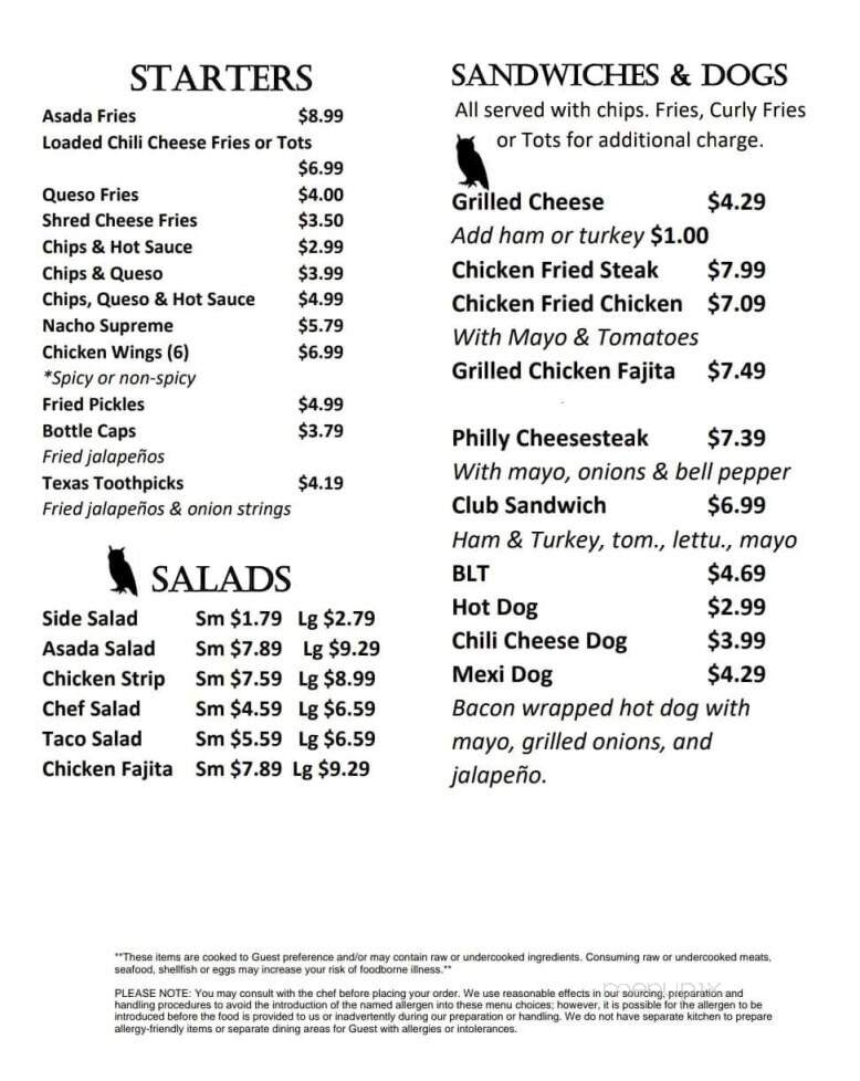 Hooties - Silverton, TX menu_pic