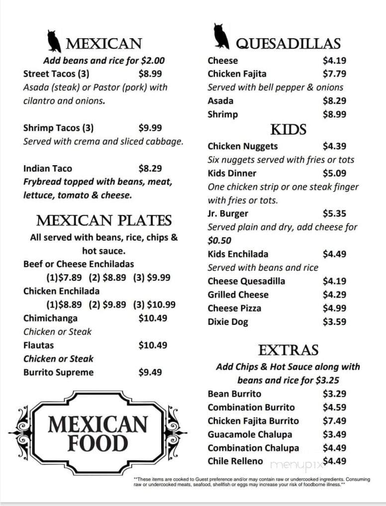 Hooties - Silverton, TX menu_pic