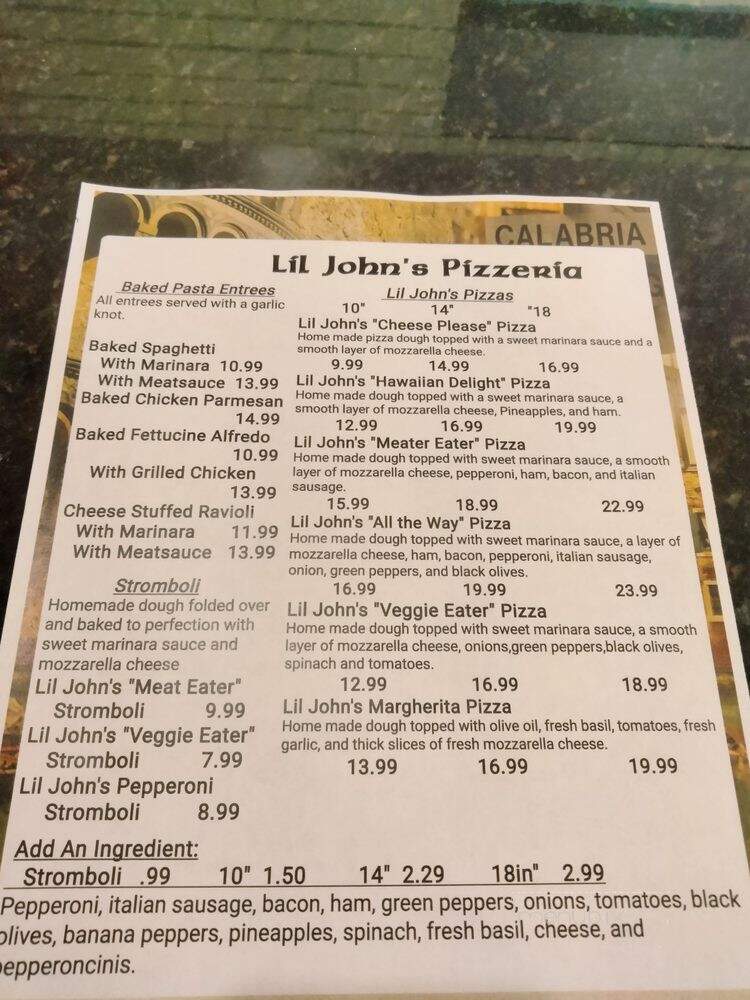 Lil John's Pizzeria - Sevierville, TN menu_pic