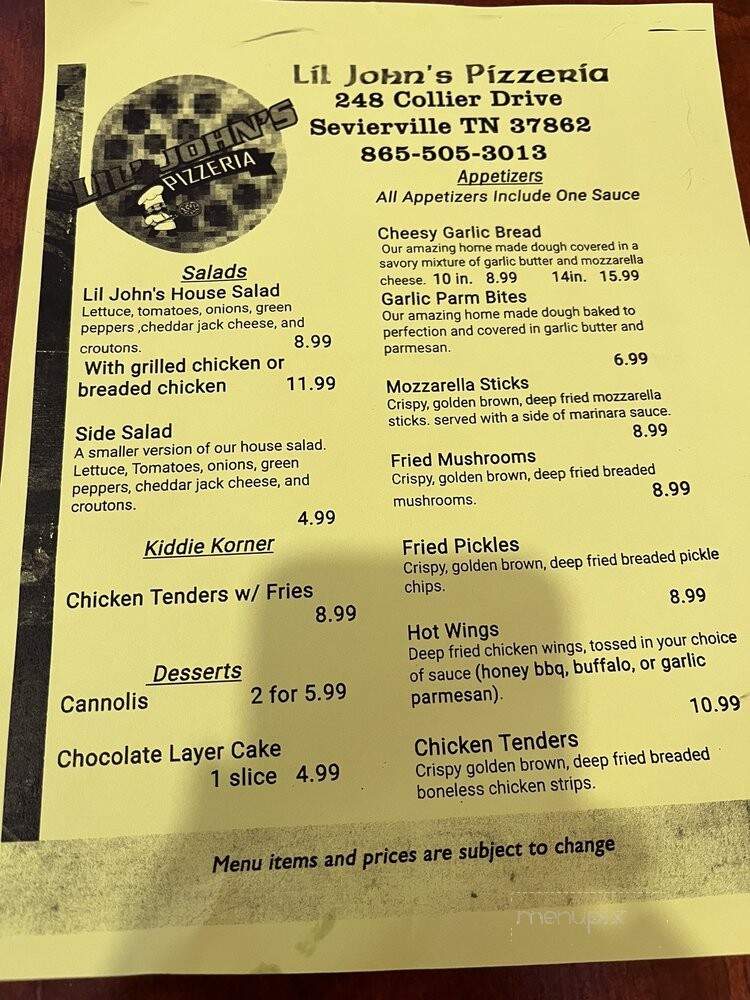 Lil John's Pizzeria - Sevierville, TN menu_pic