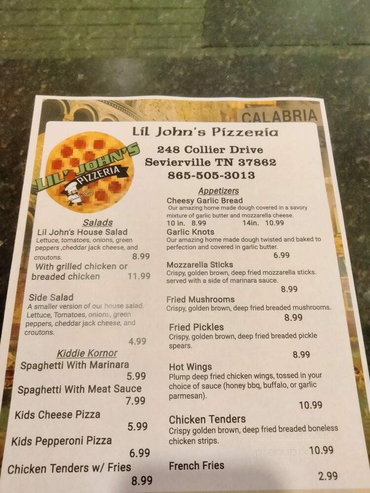 Lil John's Pizzeria - Sevierville, TN menu_pic