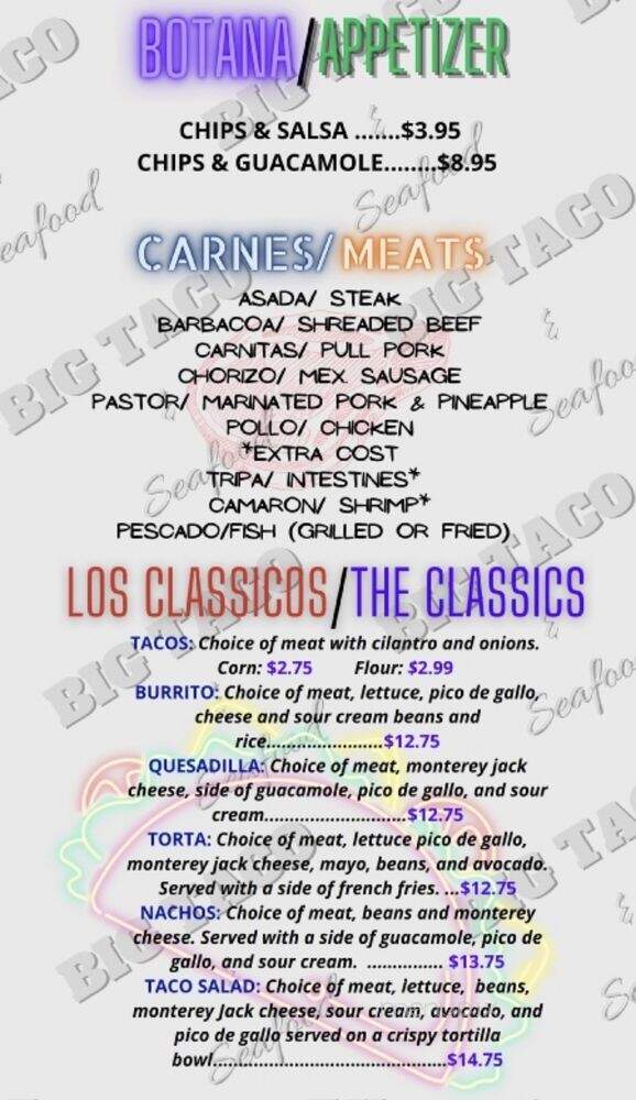 Big Taco and Seafood - McKinney, TX menu_pic