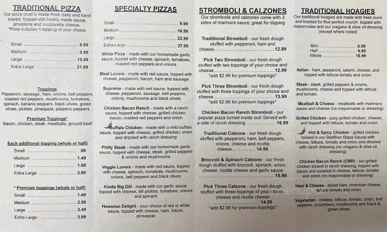 Bedillion's Pizza - Claysville, PA menu_pic