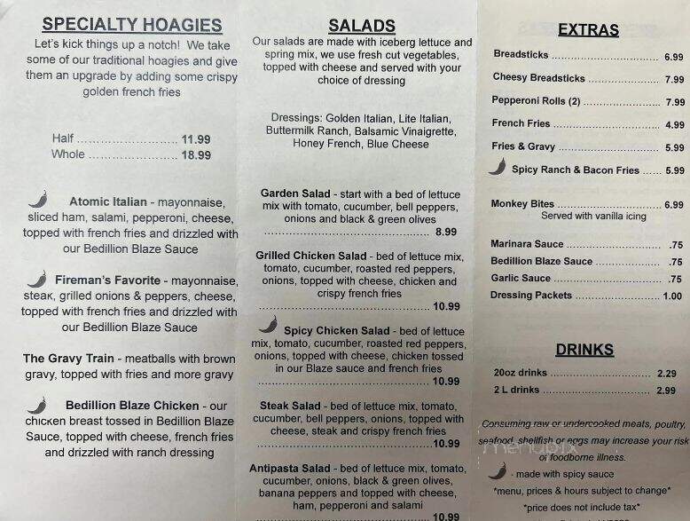 Bedillion's Pizza - Claysville, PA menu_pic