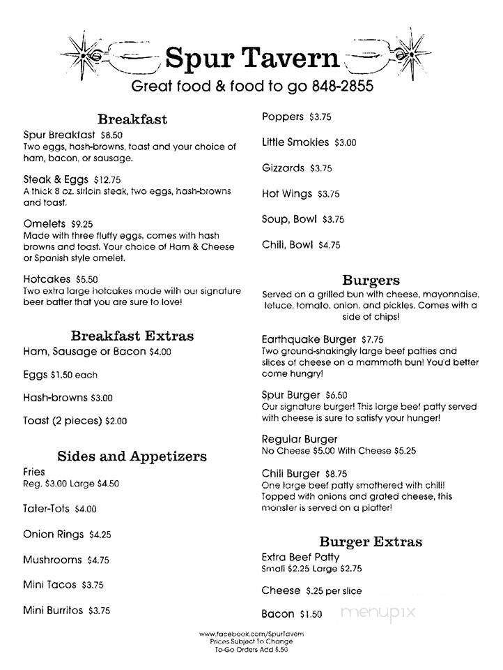 Spur Tavern - Harrah, WA menu_pic