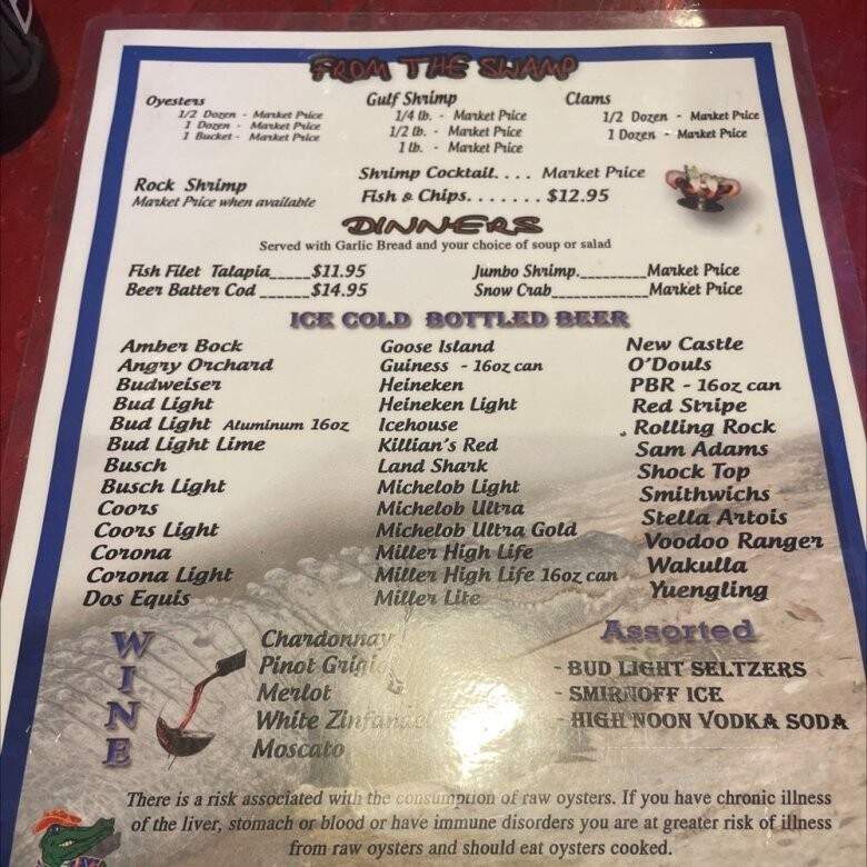 Thirsty Gator Sports Bar and Grill - Gainesville, FL menu_pic