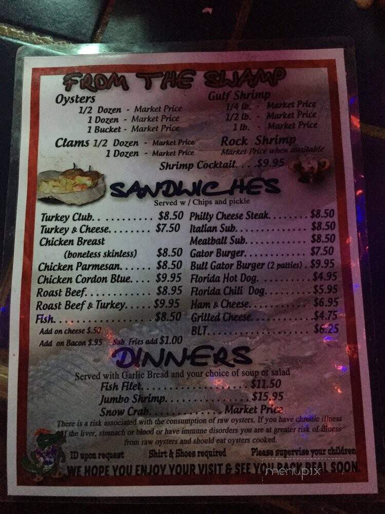 Thirsty Gator Sports Bar and Grill - Gainesville, FL menu_pic