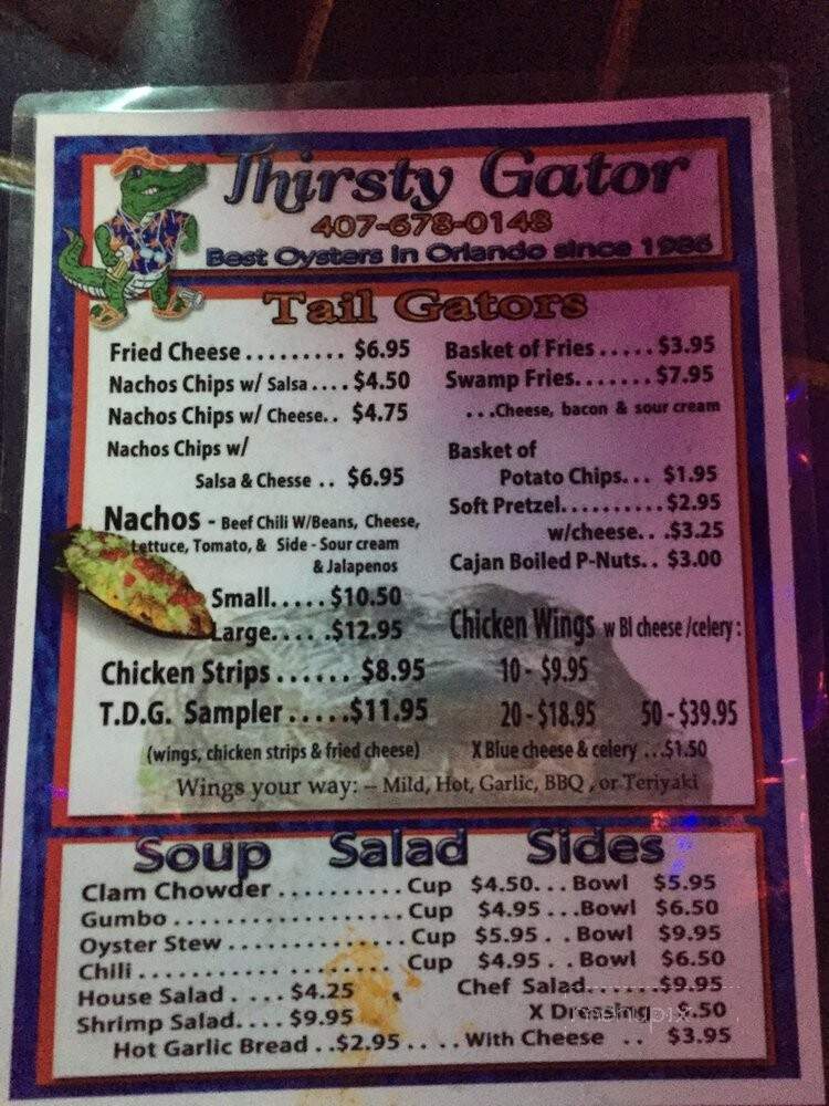 Thirsty Gator Sports Bar and Grill - Gainesville, FL menu_pic
