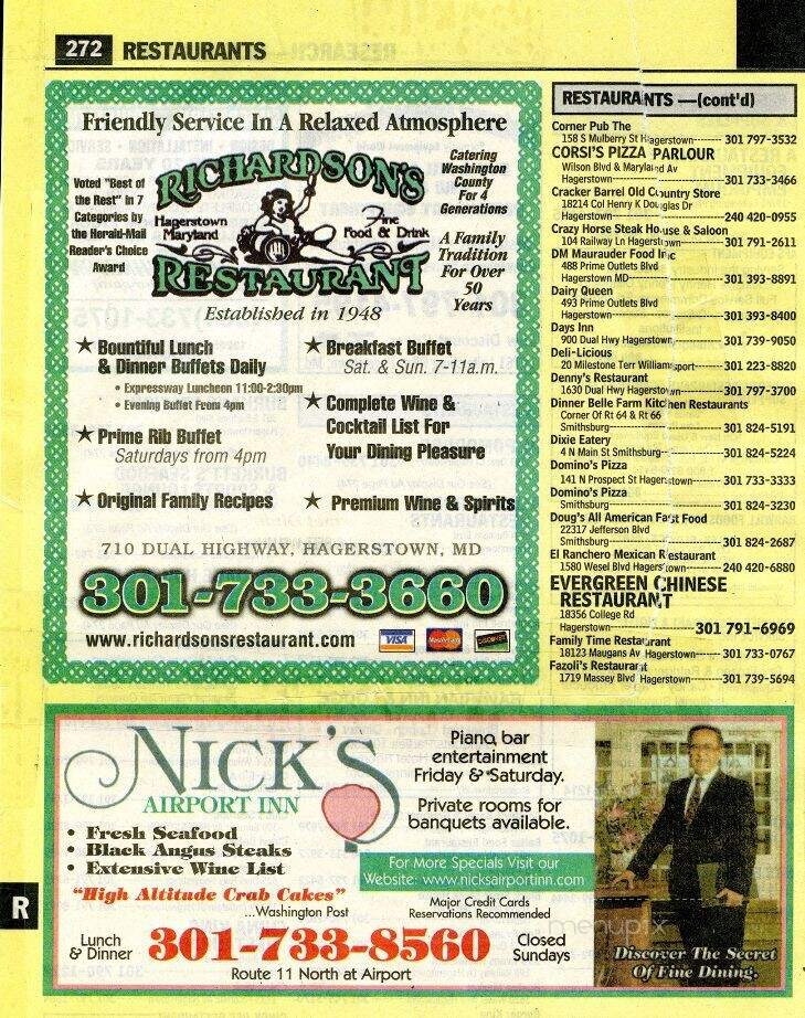 Richardson's Restaurant - Hagerstown, MD menu_pic