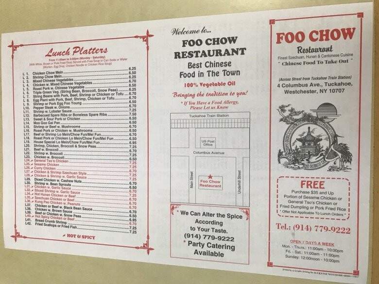 Foo Chow Restaurant - Tuckahoe, NY menu_pic