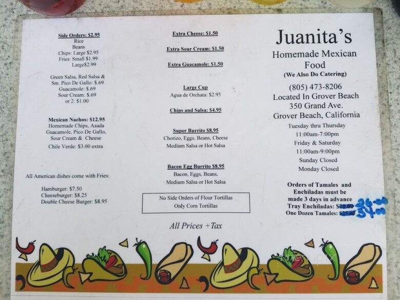Juanita's Home Made Mexican Fd - Grover Beach, CA menu_pic