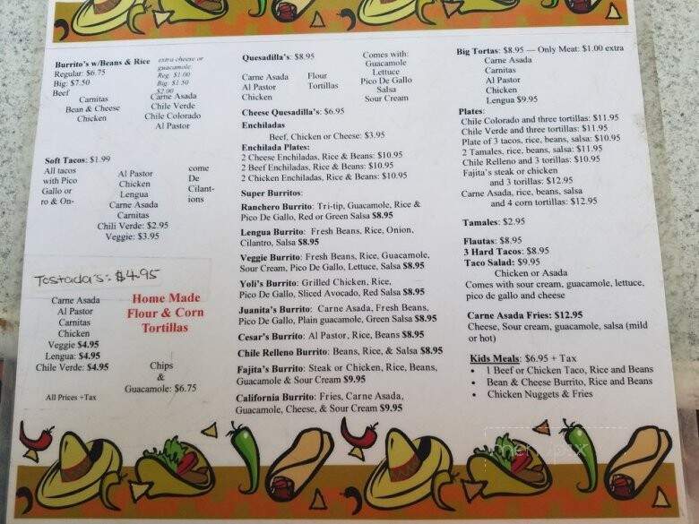 Juanita's Home Made Mexican Fd - Grover Beach, CA menu_pic