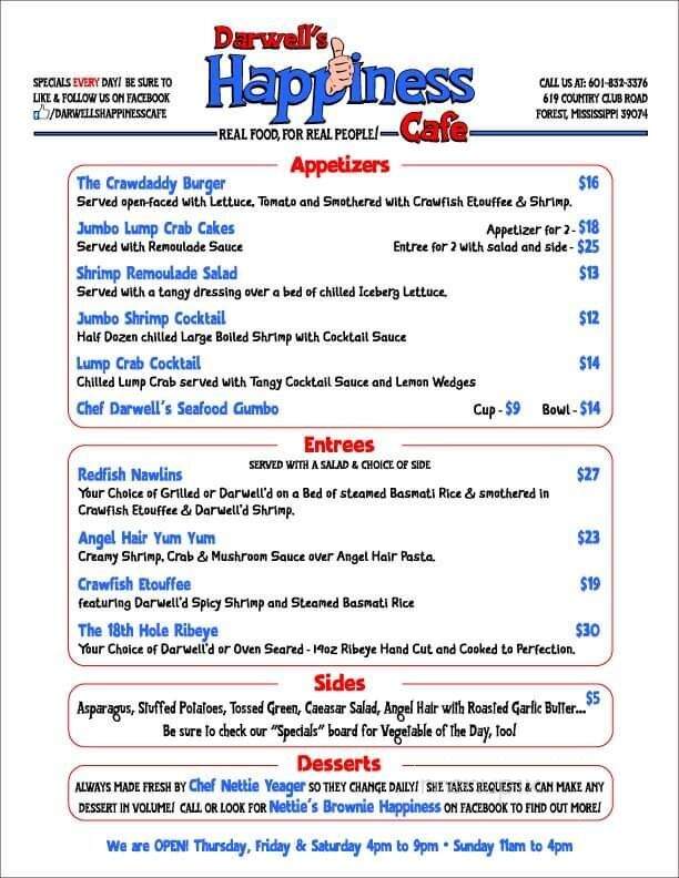 Darwell's Happiness Cafe - Mendenhall, MS menu_pic
