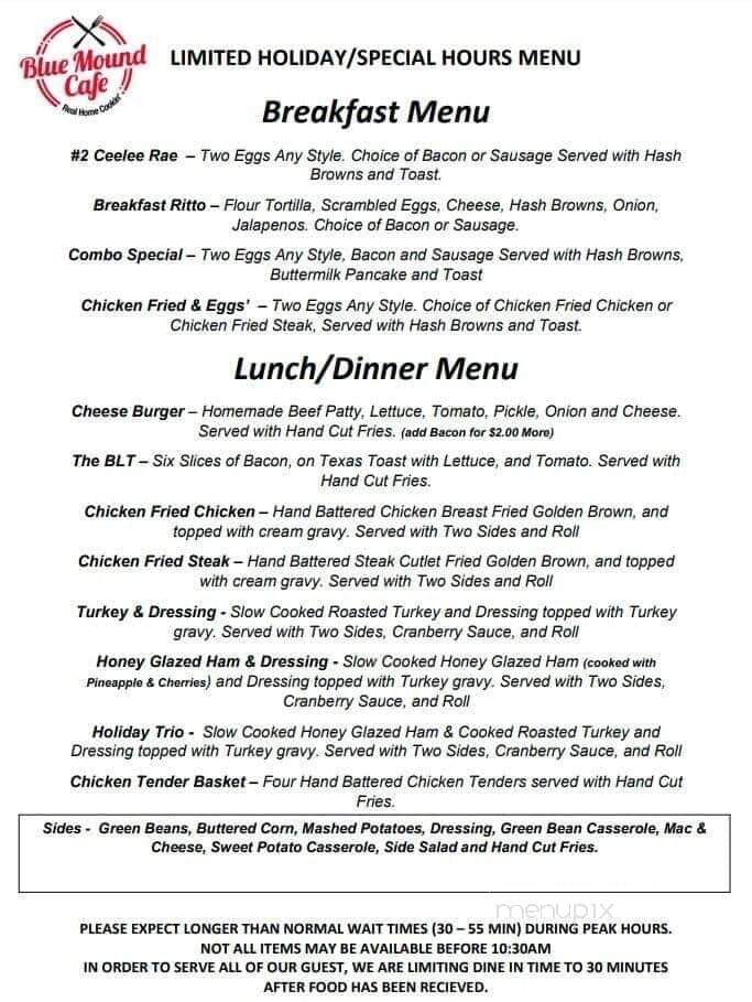 Blue Mound Cafe - Saginaw, TX menu_pic
