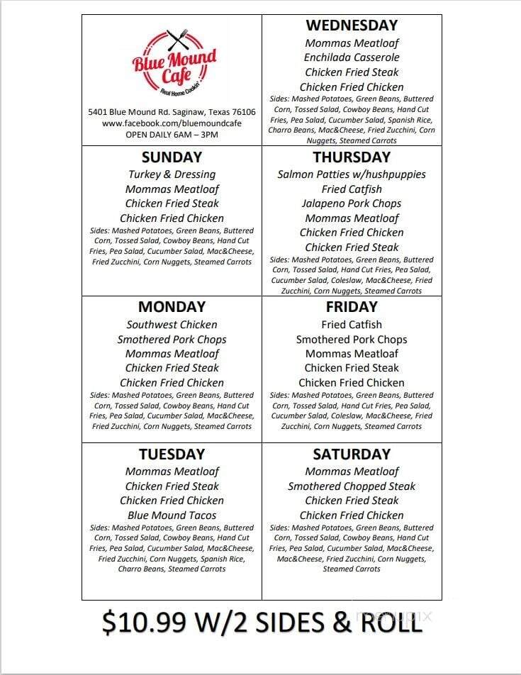 Blue Mound Cafe - Saginaw, TX menu_pic