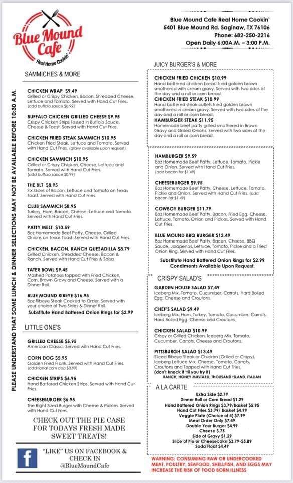 Blue Mound Cafe - Saginaw, TX menu_pic