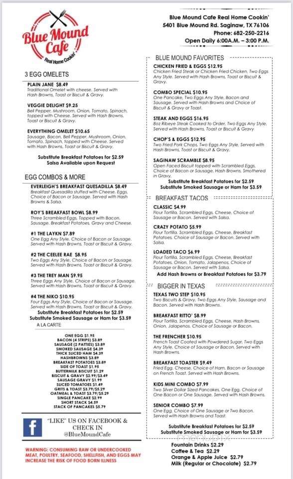 Blue Mound Cafe - Saginaw, TX menu_pic
