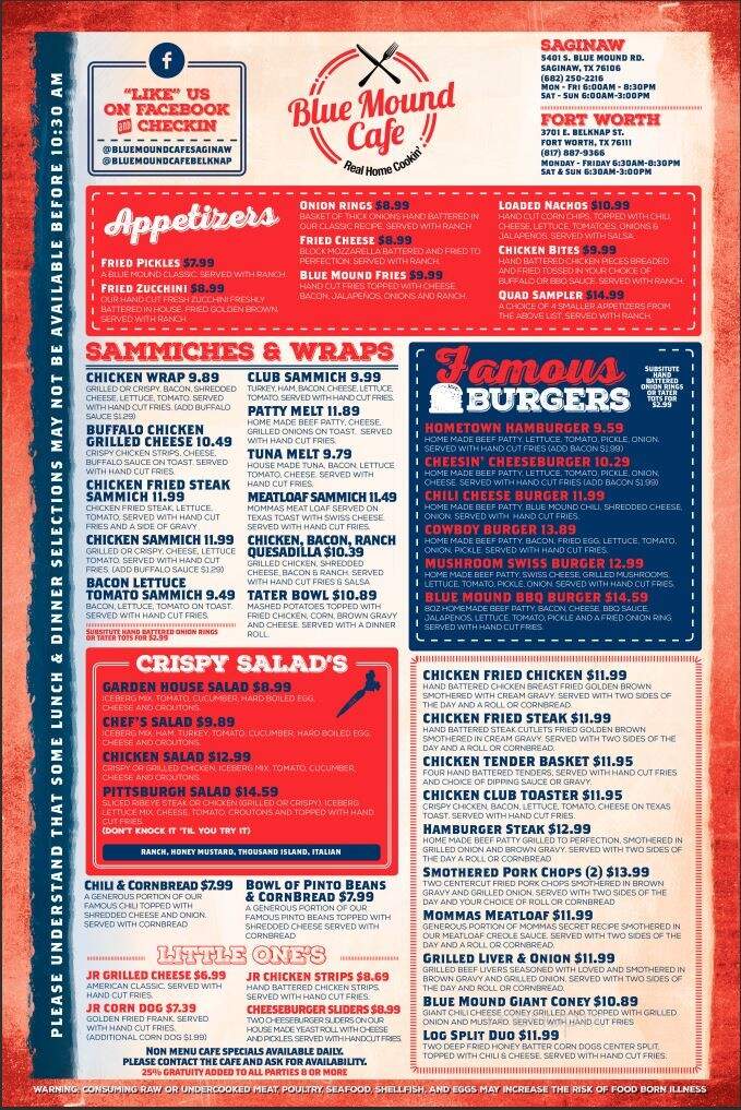 Blue Mound Cafe - Saginaw, TX menu_pic