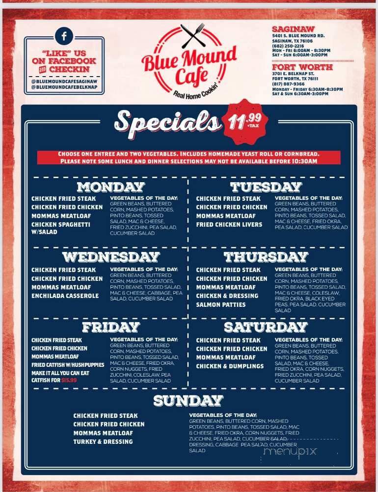 Blue Mound Cafe - Saginaw, TX menu_pic