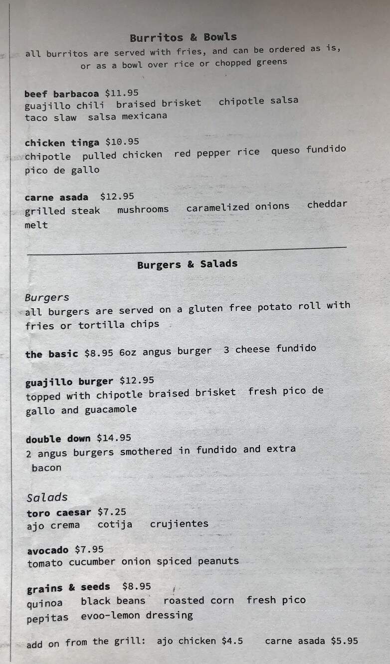 Toro Mexican Street Food - West Hartford, CT menu_pic