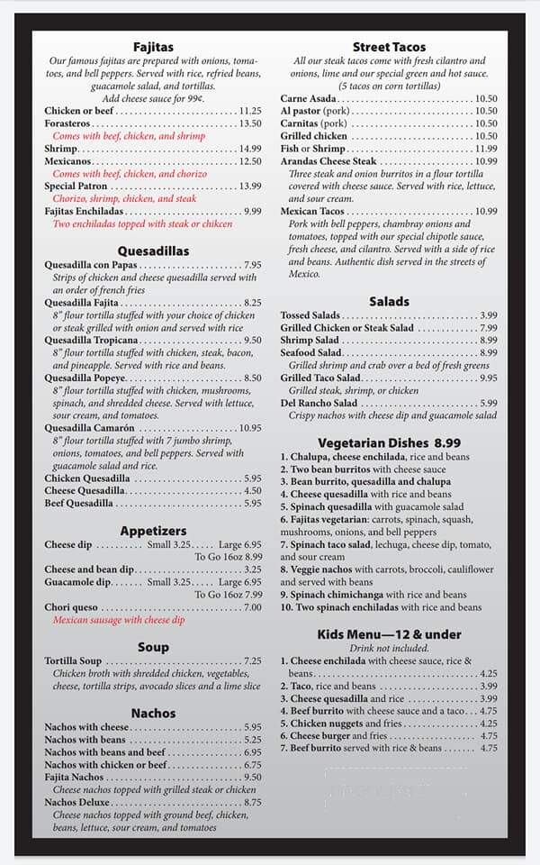 El Mezcal Mexican - Neodesha, KS menu_pic