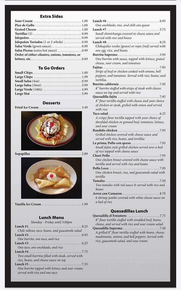 El Mezcal Mexican - Neodesha, KS menu_pic