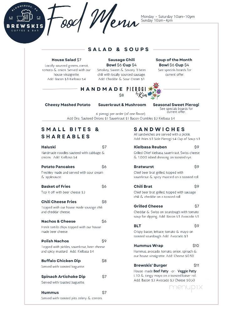 Brewskis Coffee & Bar - Bloomsburg, PA menu_pic