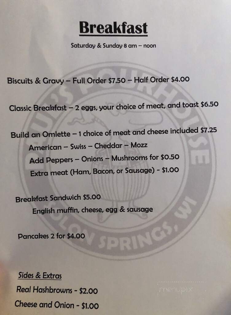 Paul's Pour House - Solon Springs, WI menu_pic