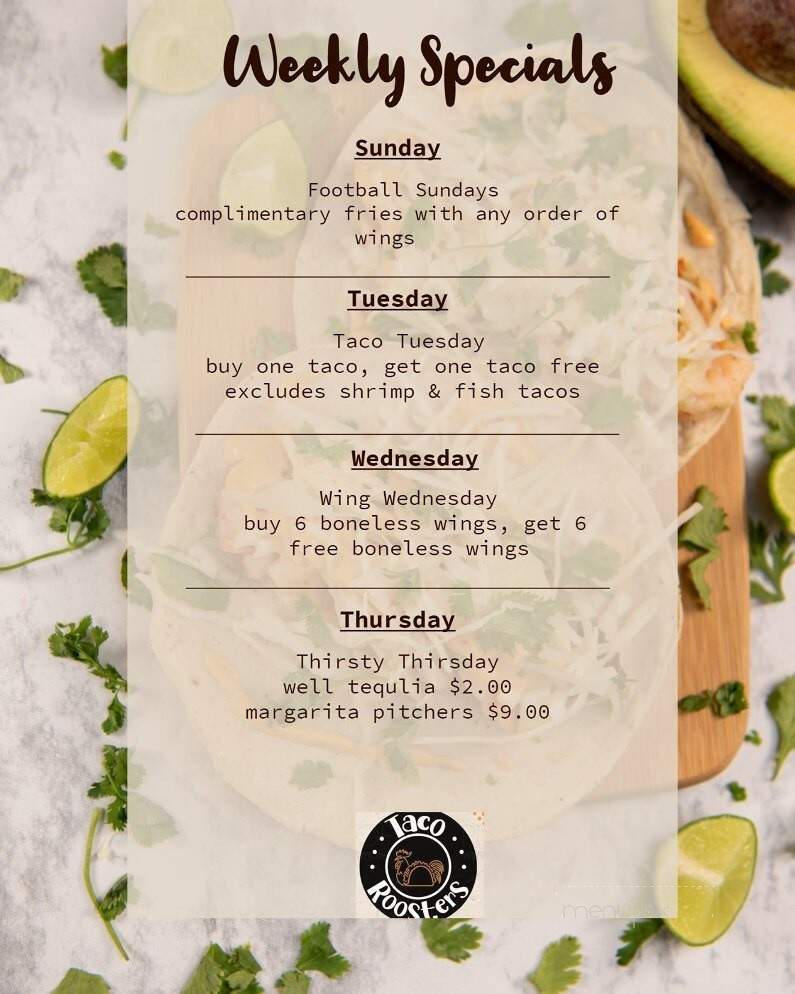 Taco Roosters - Cleveland Heights, OH menu_pic