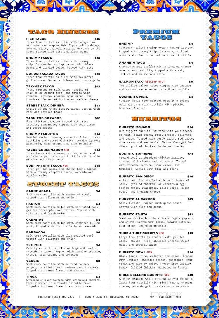 Pure Mex Mexican Cuisine - Richland, MI menu_pic