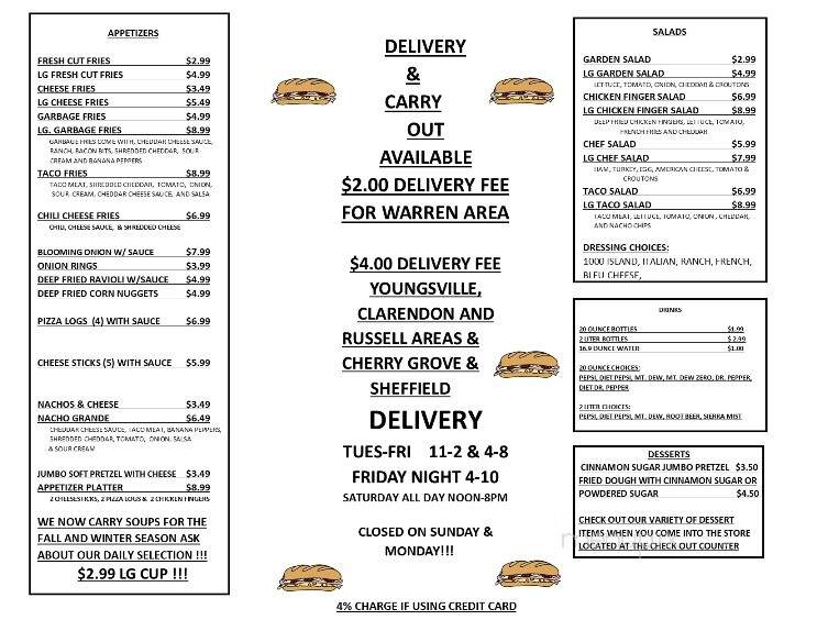 Homer's Subs and More - Warren, PA menu_pic