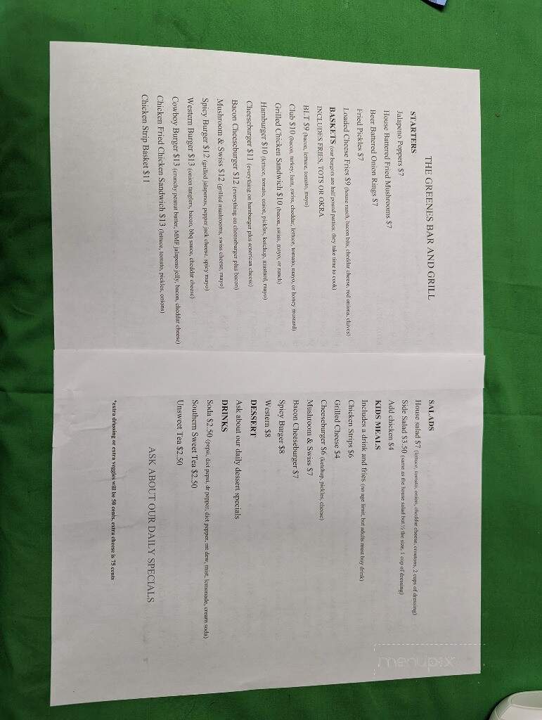 The Greenes Bar and Grill - Jane, MO menu_pic