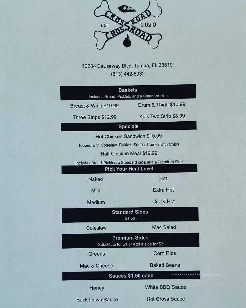 Crossroad Hot Chicken - Tampa, FL menu_pic