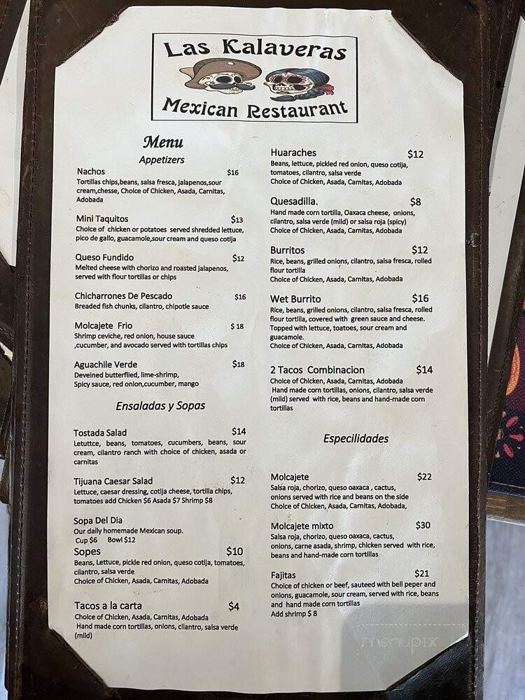 Las Kalaveras - Paso Robles, CA menu_pic