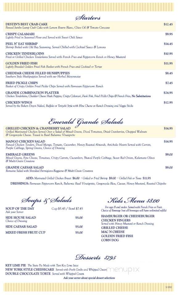 Grand Vista Bar & Grill - Destin, FL menu_pic