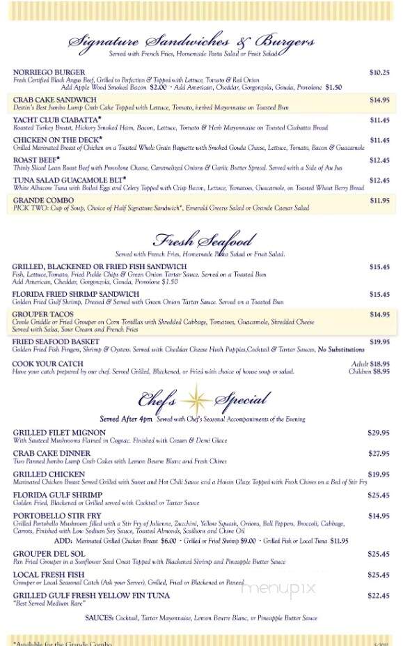 Grand Vista Bar & Grill - Destin, FL menu_pic