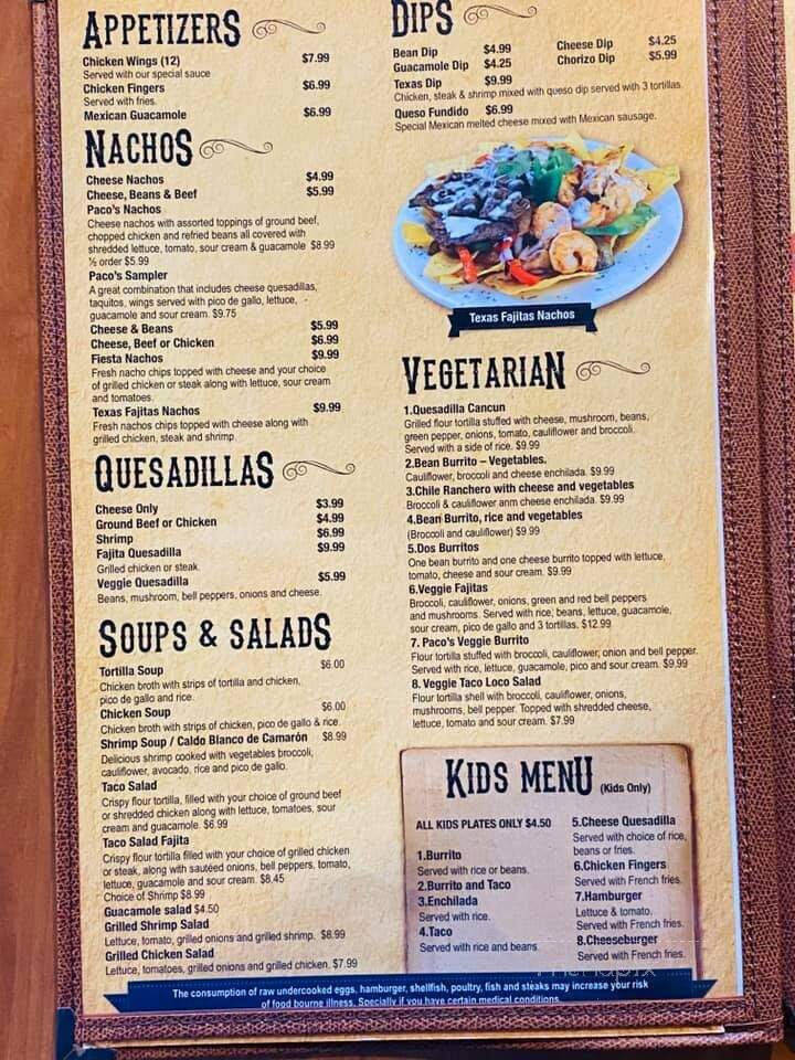 Pacos Mexican Restaurant - Mableton, GA menu_pic
