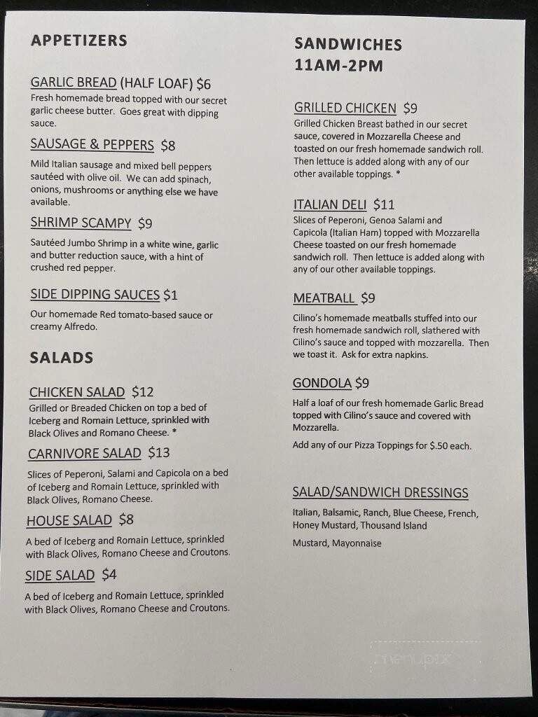 Cilino's - Wellman, IA menu_pic