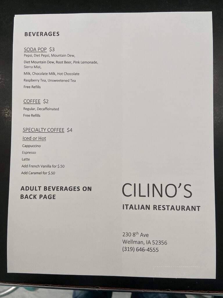 Cilino's - Wellman, IA menu_pic