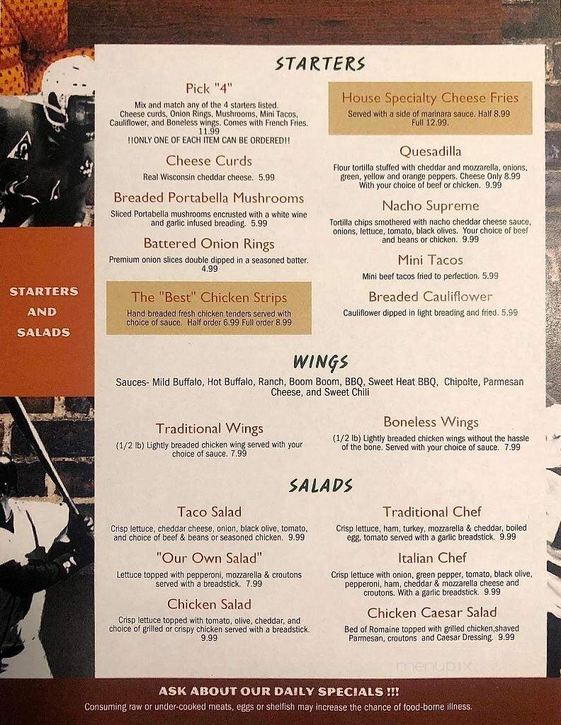 Springville Sports Grill - Plover, WI menu_pic