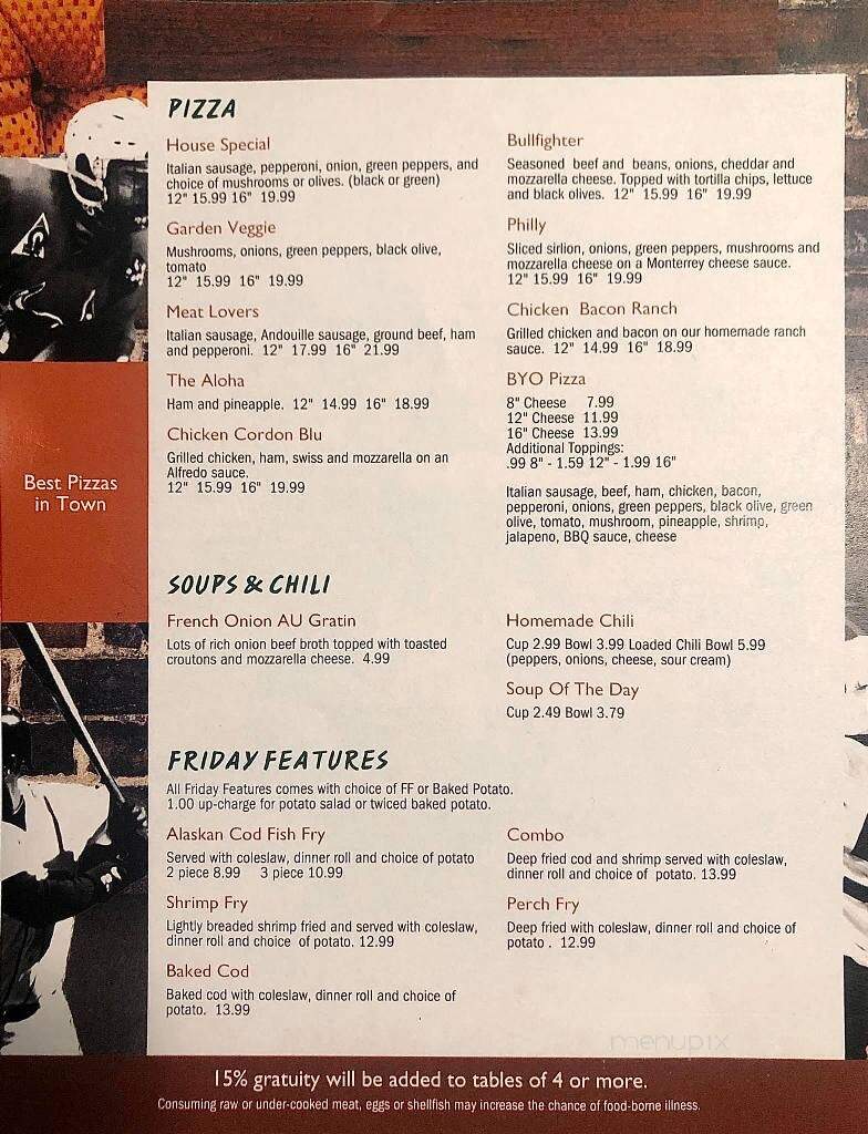 Springville Sports Grill - Plover, WI menu_pic